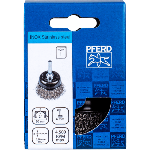 Чашкова щітка PFERD TBU 50/6 INOX Ø50 мм, нержавіючий дріт 0,30 мм, хвостовик 6 мм