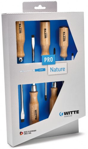 Набор ударных отверток WITTE PRO NATURE 6 пр. SL/PZ1+2 Набор ударных отверток WITTE PRO NATURE 6 пр. SL/PZ1+2